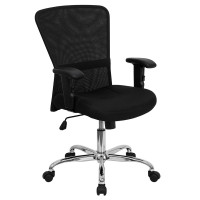 Flash Furniture Mid-Back Black Mesh Contemporary Computer Chair with Adjustable Arms and Chrome Base GO-5307B-GG